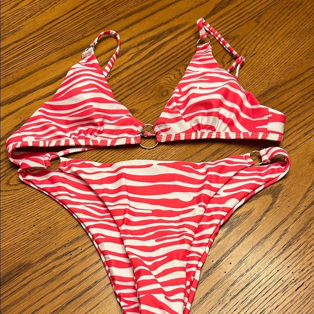 SHEIN Red and White Zebra Bikini